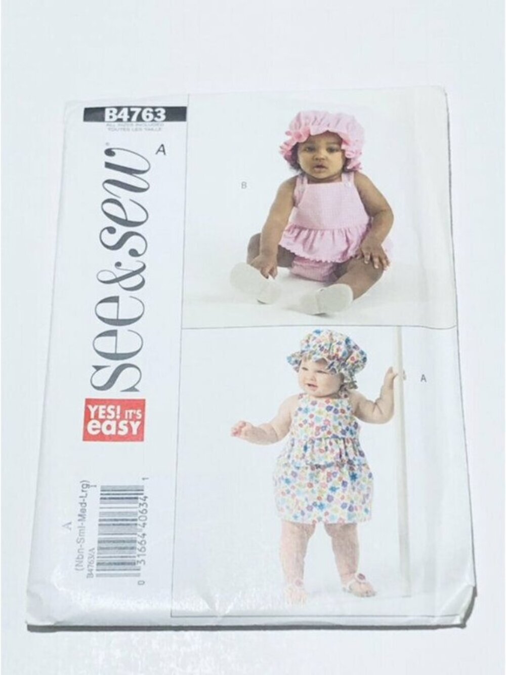 Butterick See & Sew Sewing Pattern B4763 Infant Dress Panties Romper Hat